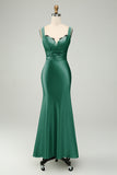 Green Mermaid Asymmetrical Satin Bridesmaid Dress