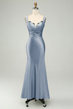 Green Mermaid Asymmetrical Satin Bridesmaid Dress