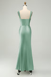 Green Mermaid Asymmetrical Satin Bridesmaid Dress