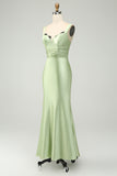 Green Mermaid Asymmetrical Satin Bridesmaid Dress