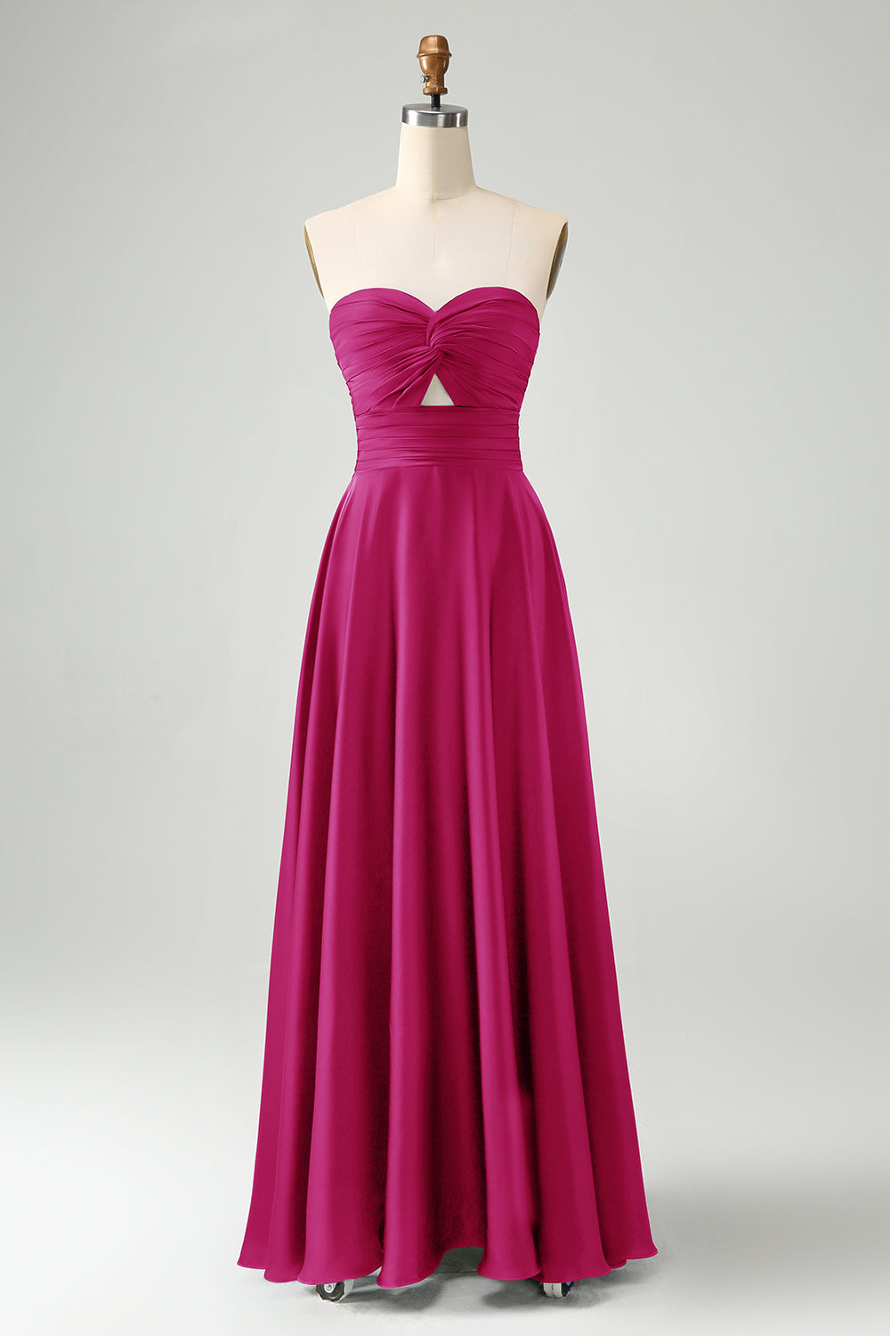 Wedtrend Women Dark Green Bridesmaid Dress A Line Sweetheart Satin Cut Out Pleated Long Wedding Guest Dress, Fuchsia / US2