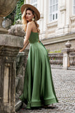 Green A Line Spaghetti Straps Lace-up Back Long Bridesmaid Dress