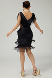 Black Bodycon Fringed Cut Out 1920s Dress with Accessories Set
