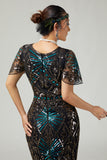 Sparkly Black Blue Bodycon Beaded 1920s Dress with Accessories Set