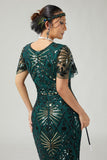Dark Green Beaded Bodycon Fringed 1920s Dress with 5-Piece Accessories Set