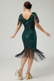 Dark Green Bodycon Sequins V-Neck Fringed 1920s Dress with 5-Piece Accessories Set