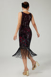 Burgundy Fringed Bodycon Sequins 1920s Dress with 5-Piece Accessories Set