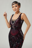 Burgundy Fringed Bodycon Sequins 1920s Dress with 5-Piece Accessories Set