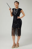 Black Sequins Bodycon Fringed 1920s Dress with 5-Piece Accessories Set