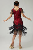 Black Red Beaded Bodycon Fringed 1920s Dress with 5-Piece Accessories Set