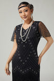 Black Silver Fringed Bodycon Beaded 1920s Dress with 5-Piece Accessories Set
