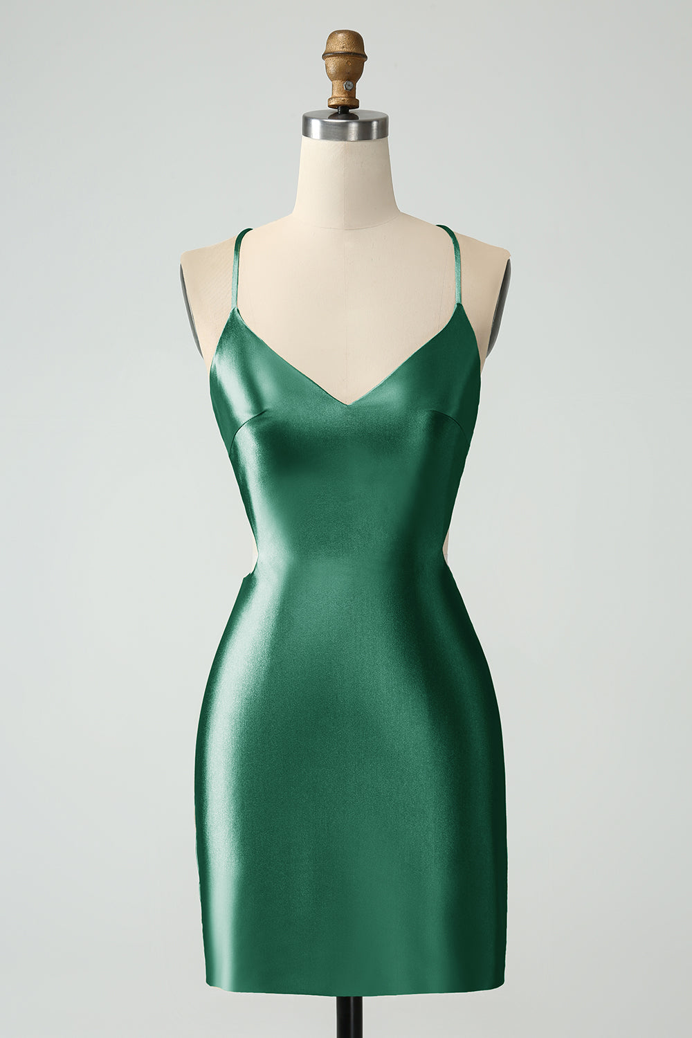 dark green spaghetti straps cross back short homecoming dress Audrey | Dark Green Spaghetti Straps Cross Back Short Homecoming Dress