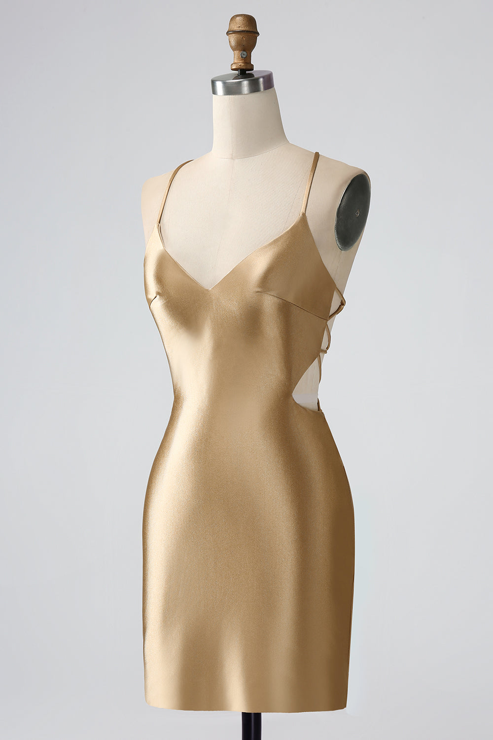 Wedtrend Women Bodycon Golden Short Homecoming Dress Spaghetti Straps Lace-up Back Cocktail Dress WEDTREND Wedtrend Women Bodycon Golden Short Homecoming Dress Spaghetti Straps Lace-up Back Cocktail Dress WEDTREND