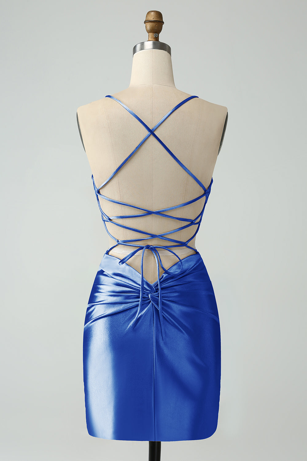 bodycon blue homecoming dress backless party dress Stacees Ruched Cutout Bodycon Hot Pink Homecoming Dress Short Mini with Spaghetti Straps