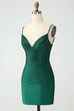 Dark Green Bodycon Spaghetti Straps Backless Homecoming Dress with Beading