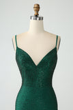 Dark Green Bodycon Spaghetti Straps Backless Homecoming Dress with Beading