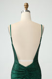 Dark Green Bodycon Spaghetti Straps Backless Homecoming Dress with Beading