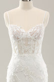 White Mermaid Corset Lace Up Back Wedding Dress with Appliques Lace