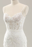White Mermaid Corset Lace Up Back Wedding Dress with Appliques Lace