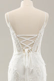 White Mermaid Corset Lace Up Back Wedding Dress with Appliques Lace