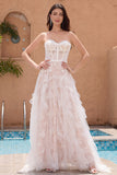 White A-Line Sweetheart Corset Long Wedding Dress with Appliques Lace
