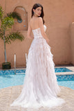 White A-Line Sweetheart Corset Long Wedding Dress with Appliques Lace