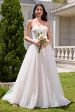 White A-Line Sweetheart Sparkly Sequin Corset Wedding Dress with Appliques Lace