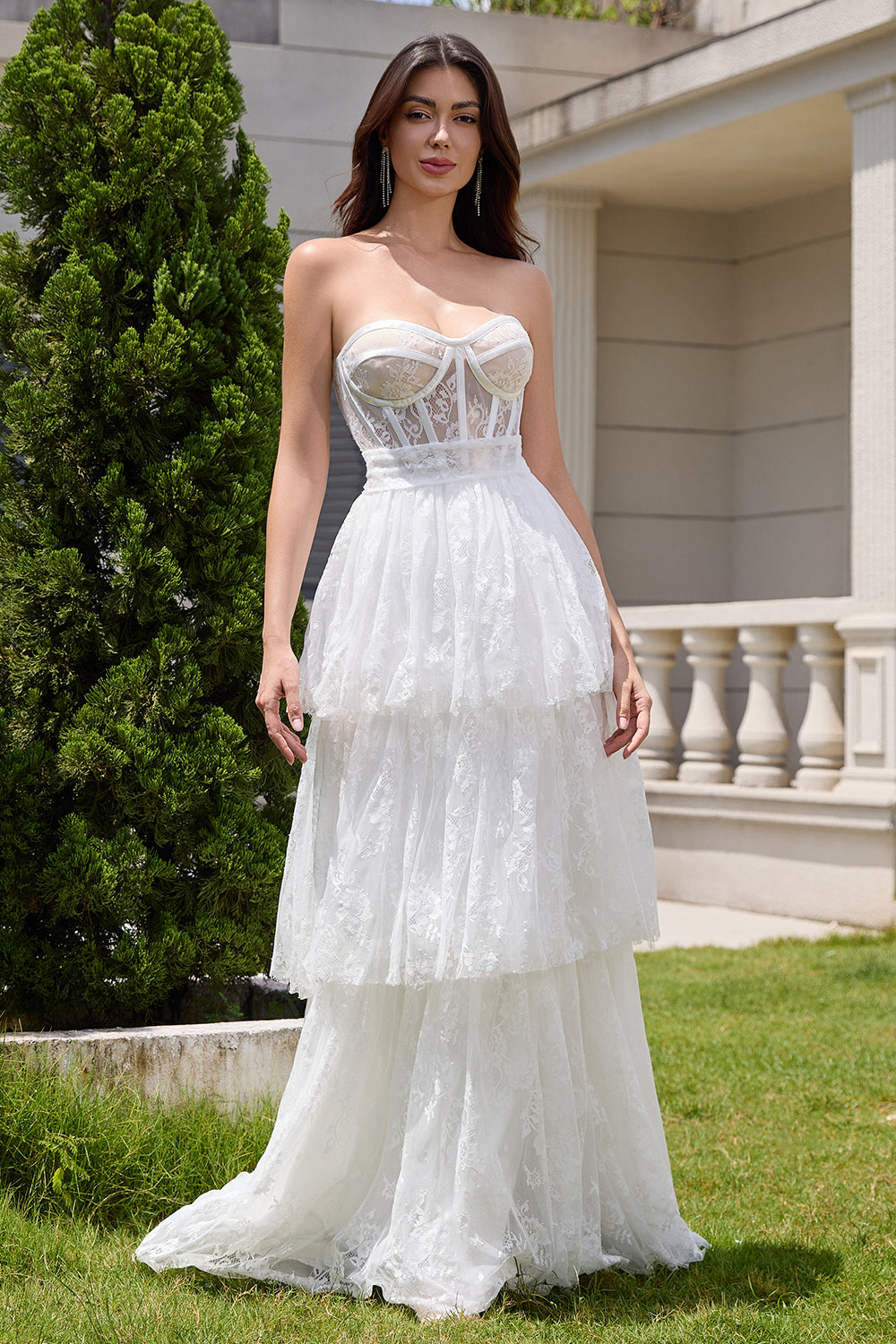 Wedtrend Women White Sweetheart Wedding Dress with Appliques Lace A Line Corset Tiered Long Bridal Party Dress WEDTREND Wedtrend Women White Sweetheart Wedding Dress with Appliques Lace A Line Corset Tiered Long Bridal Party Dress WEDTREND