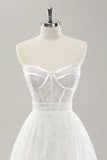 White A Line Sweetheart Corset Tiered Long Wedding Dress with Appliques Lace