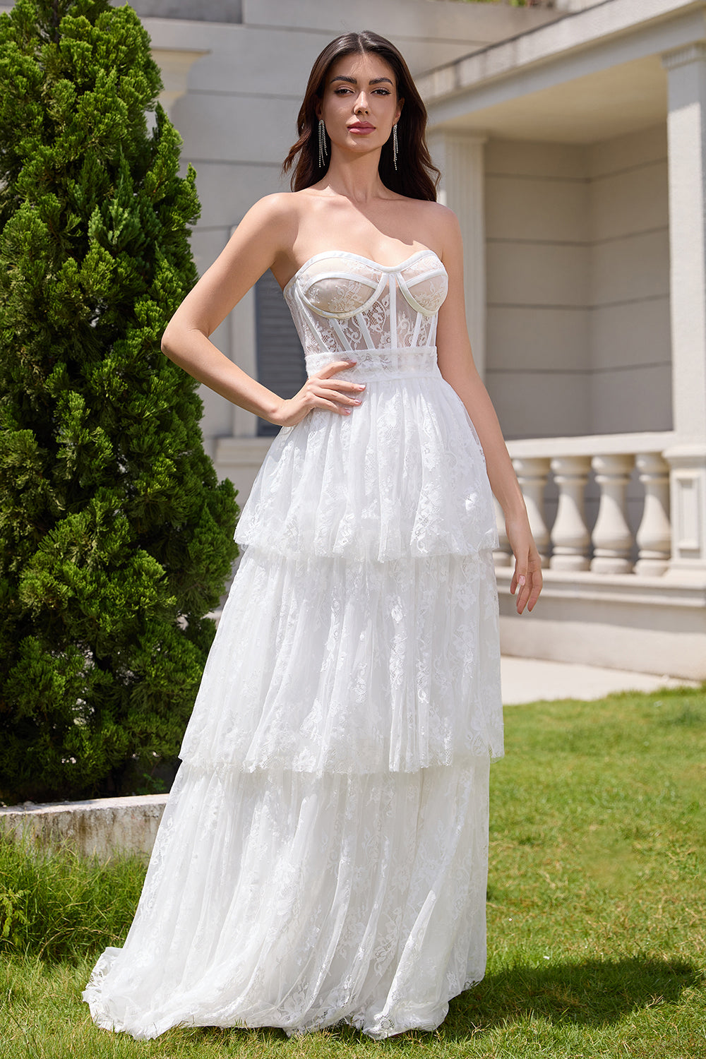 Wedtrend Women White Sweetheart Wedding Dress with Appliques Lace A Line Corset Tiered Long Bridal Party Dress WEDTREND Wedtrend Women White Sweetheart Wedding Dress with Appliques Lace A Line Corset Tiered Long Bridal Party Dress WEDTREND