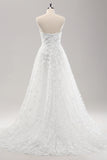 A Line Off The Shoulder Corset White Wedding Dress with Detachable Sleeves