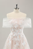 Princess Off The Shoulder Corset Long Wedding Dress with Appliques Lace
