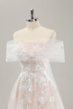Princess Off The Shoulder Corset Long Wedding Dress with Appliques Lace