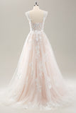 White A Line Off The Shoulder Corset Wedding Dress with Appliques Lace