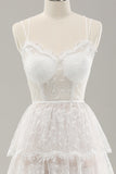 White A Line Spaghetti Straps Corset Tiered Lace Long Wedding Dress