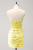 Glitter Fuchsia Tight Sweetheart Corset Short Pleated Homecoming Dress with Beading