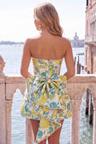 Pink Floral Jacquard Strapless A Line Homecoming Dress with Pearls