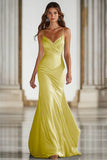 Dark Green Mermaid Spaghetti Straps Satin Long Gala Dress