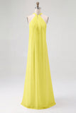 Simple White A Line Halter Long Engagement Dress