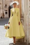 Satin A-Line Ivory Cut Out Midi Courthouse Wedding Dress