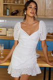 White Hollow Casual Short Holiday Party Dress With Short Sleeves
