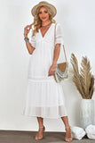Classy White Lace Boho Holiday Dress With Short Sleeves