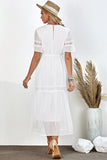 White Lace Boho Holiday Dress With Short Sleeves