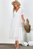 White Lace Boho Holiday Dress With Short Sleeves