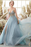 Lavender A-Line Spaghetti Straps Tulle Prom Dress with Beading