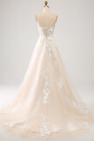 A-Line Sweetheart Corset Long Sweep Train Tulle Wedding Dress With Appliques