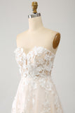 A-Line Sweetheart Corset Long Sweep Train Tulle Wedding Dress With Appliques