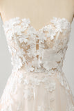 A-Line Sweetheart Corset Long Sweep Train Tulle Wedding Dress With Appliques