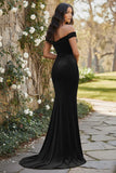 Off The Shoulder Black Mermaid Velvet Long Formal Dress