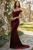 Off The Shoulder Black Mermaid Velvet Long Formal Dress